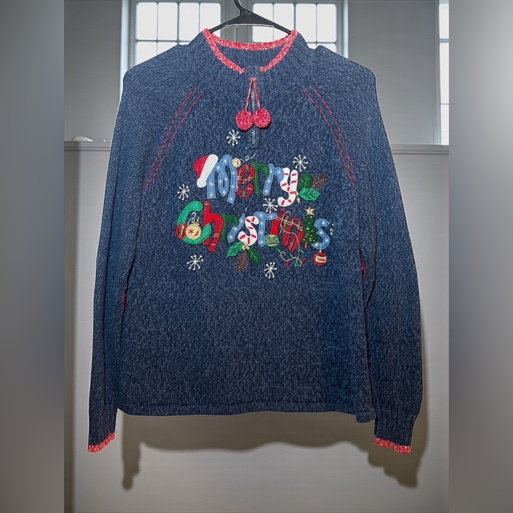 Vintage Tiara International Christmas Sweater Blue Holiday Small - Picture 2 of 7